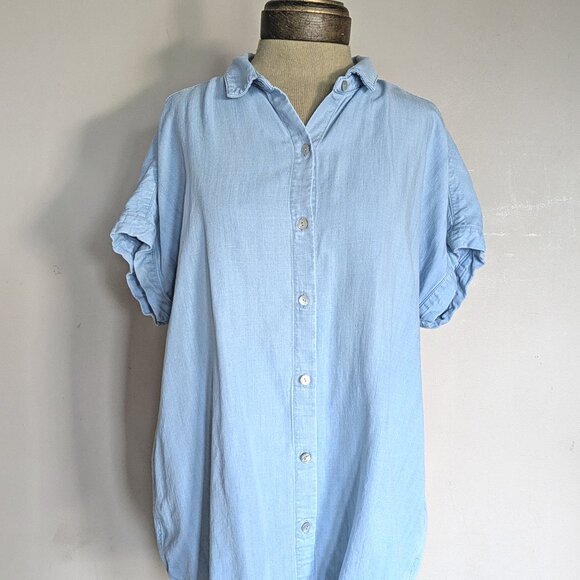 Soft Surroundings Chambray Short Sleeve Button Down Shirt - Picture 1 of 5